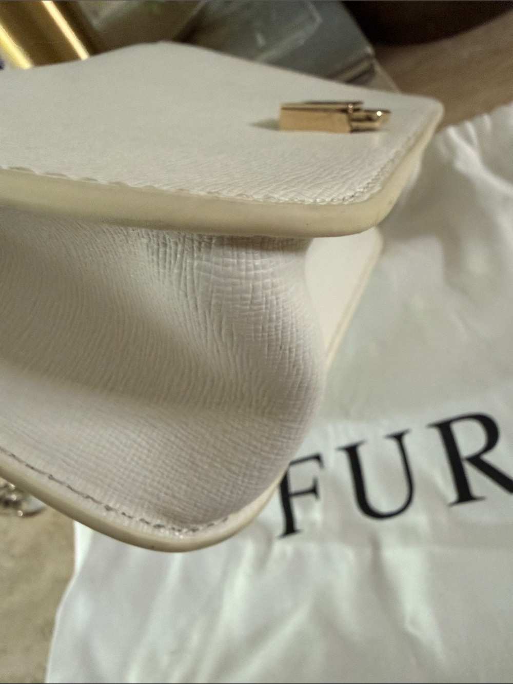 Furla Carol Mini Leather Chain Crossbody Flap Bag White Cream Furla Metal Logo - Picture 8 of 10